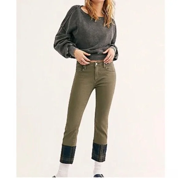 Driftwood Pants Colette Roads End Flannel Cuffs Green Jeans Women’s Size 28 - Picture 1 of 15
